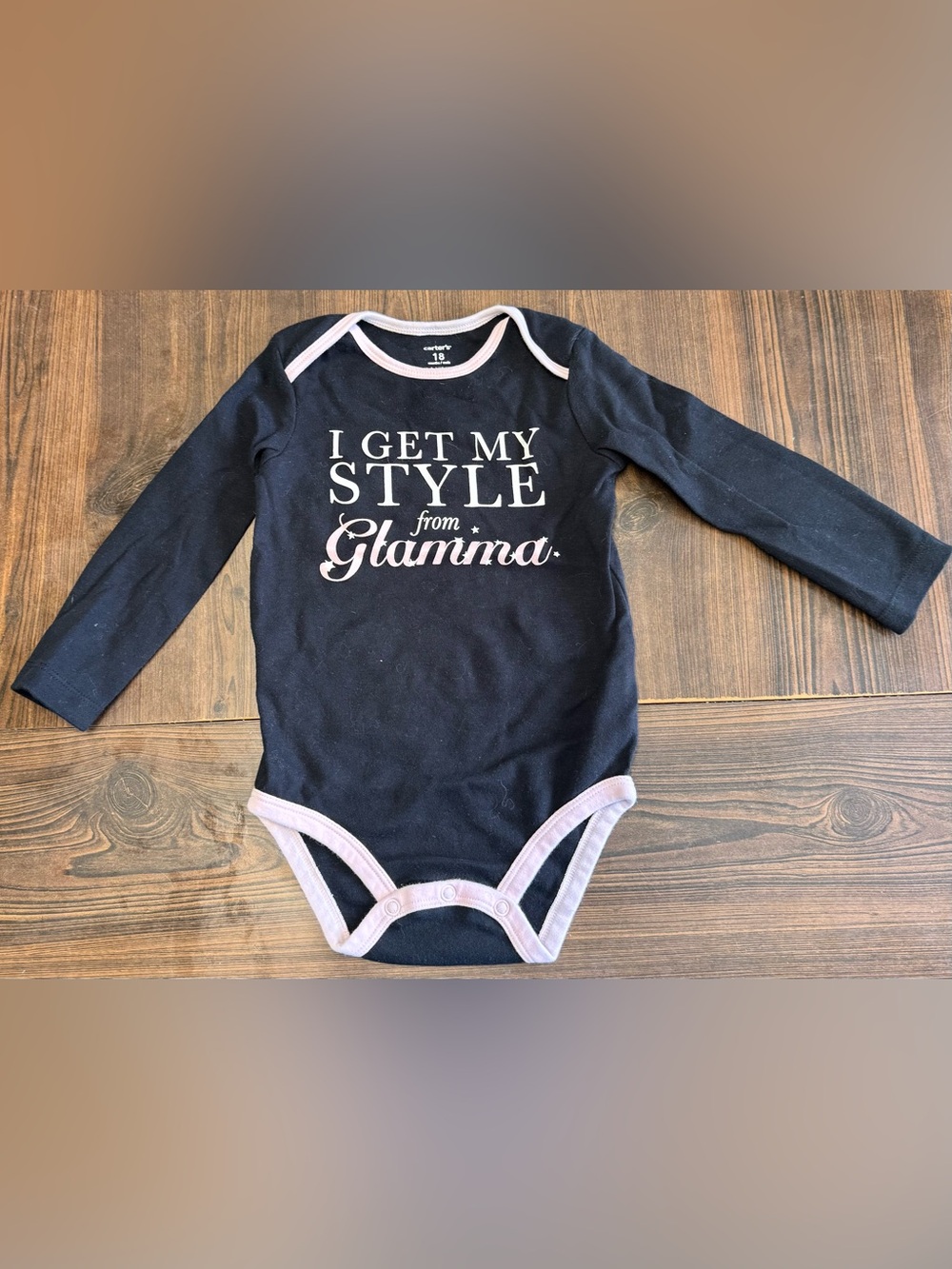 Carter's Black Long-Sleeve One-Piece with Light Pink Trim
